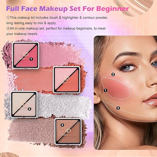 Miniatura 5 de Kit de maquillaje para adolescentes con estuche de tren, juegos de regalo de maquillaje portátil para principiantes, incluye 32 colores de sombra de