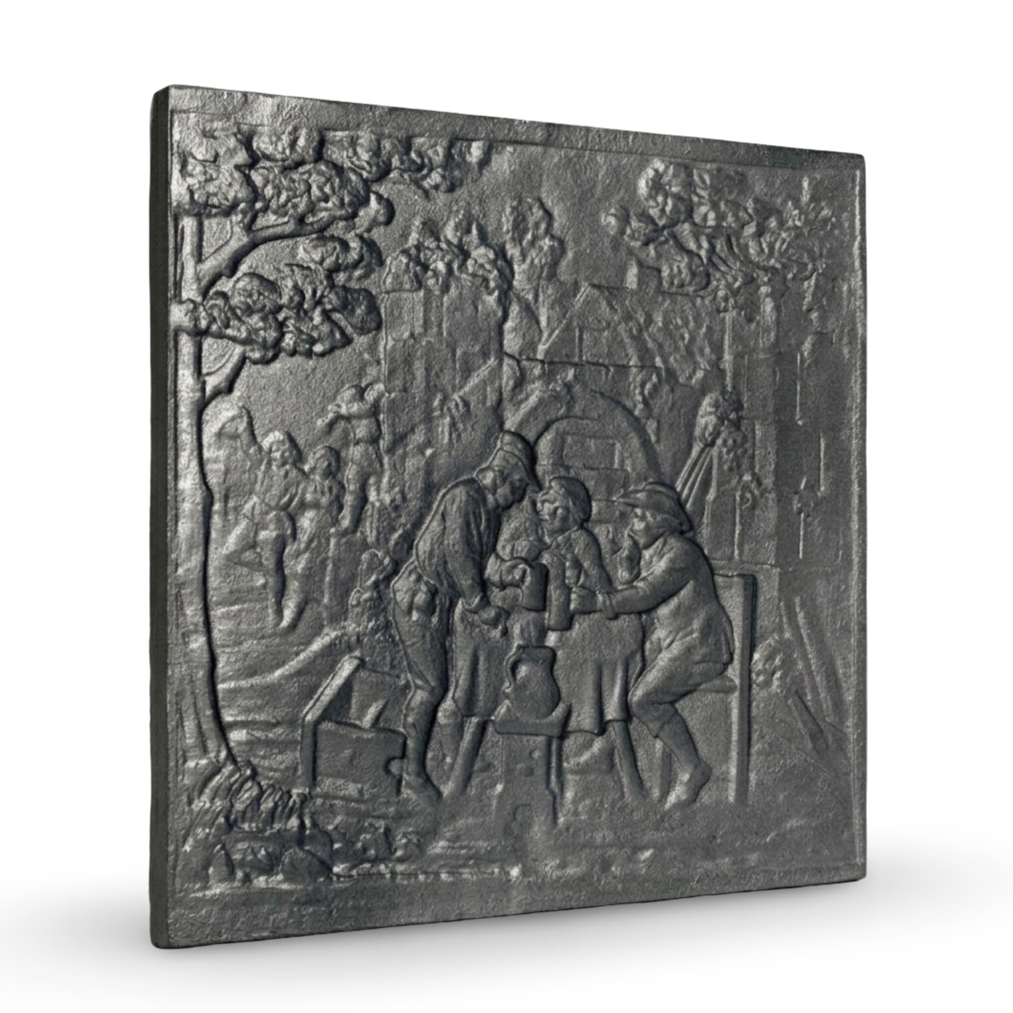 Lunaway - Placa Decorativa de Hierro Fundido 'Taberna' para Revestimiento de Chimenea (60 x 60 cm | Grosor 1 cm) | Placa decorativa de hierro fundido para chimeneas, almacenamiento y liberación gradual del calor, resistente y duradero