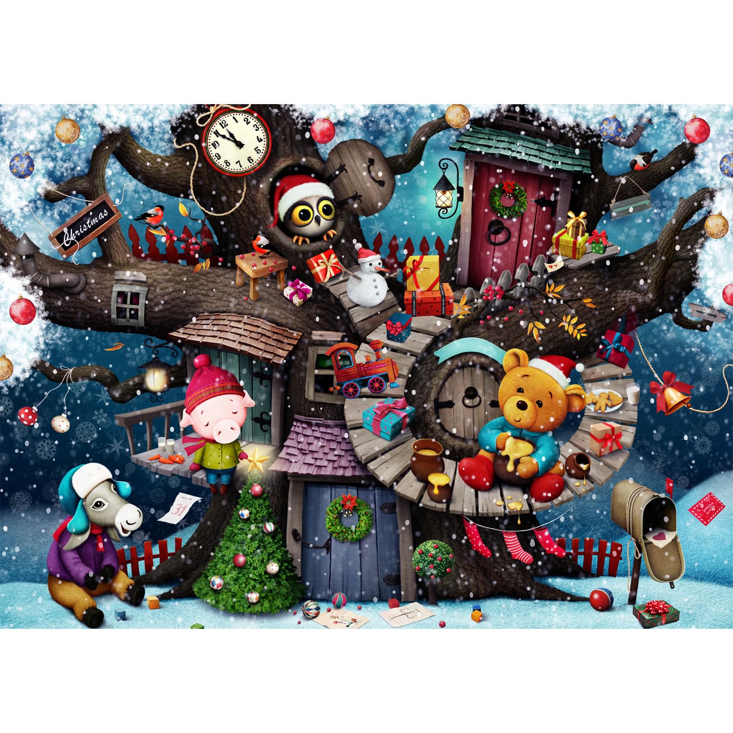 MISITU 1000 Piece Christmas Jigsaw Puzzle for Adults Winter Forest Xmas Treehouse Festive Puzzles with Owl & Teddy Bear Home Decoration (Christmas Animals)