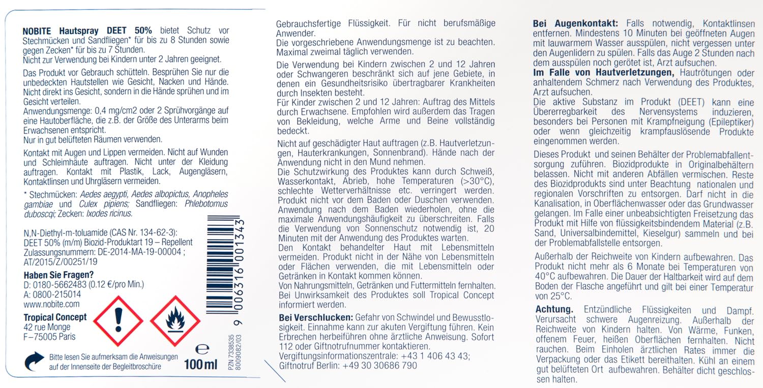 NOBITE Insektenschutz Set 3-teilig mit Kulturtasche – DEET 50% Mückenspray