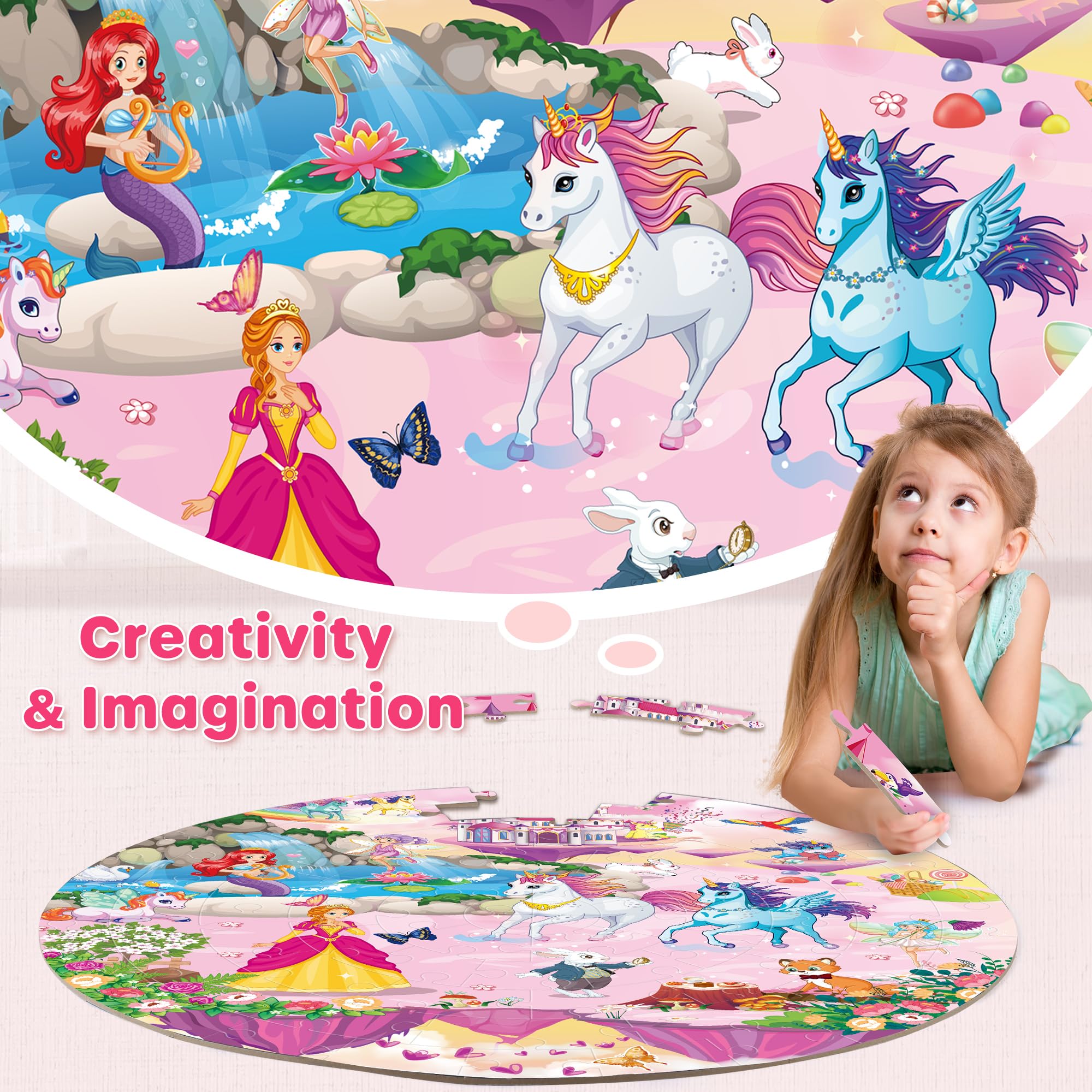 SYNARRY Puzzle da Pavimento Unicorno Princess in Legno Bambini 3 4 5 6 7 8 Anni, 70 Pezzi Puzzle Unicorno, Giocattoli Educativi Prescolari Regali