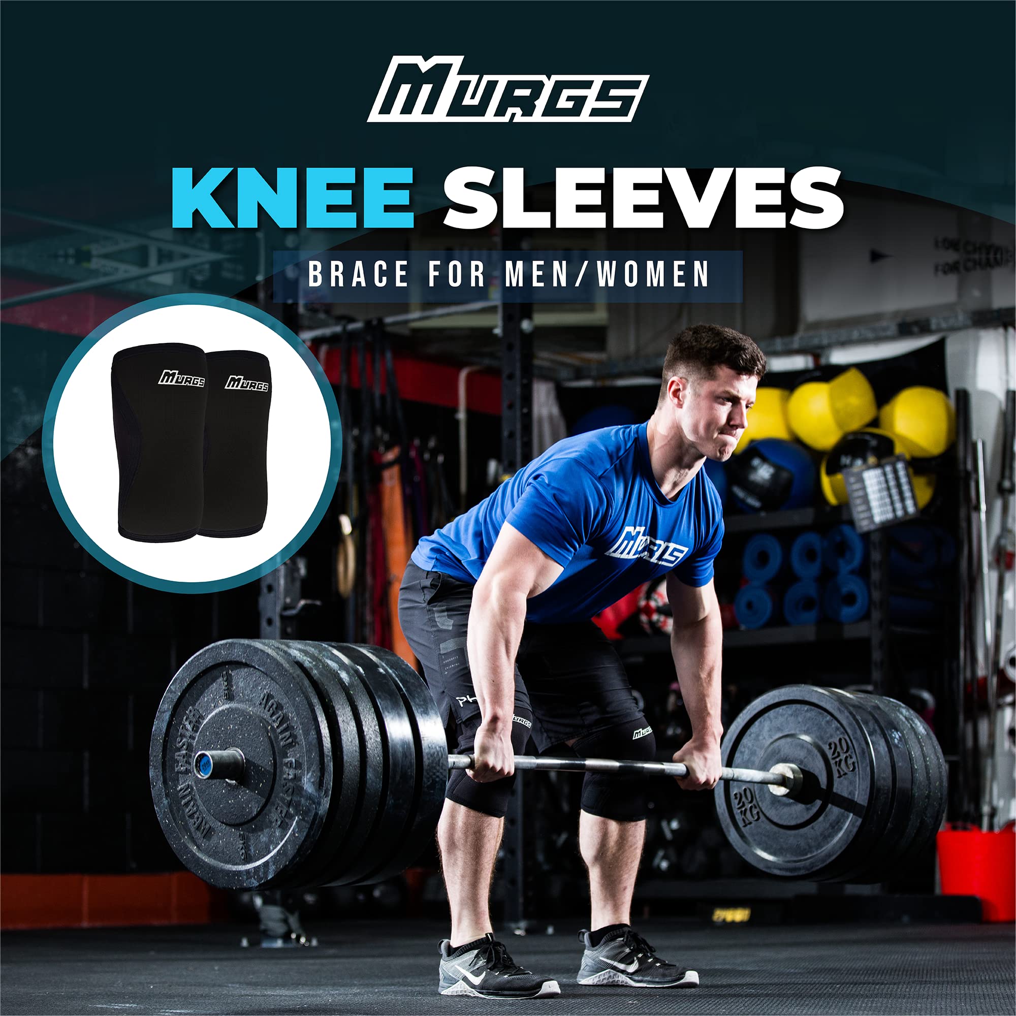 Murgs Rodilleras Par 7mm, Rodilleras para Crossfit, levantamiento de pesas, sentadillas, levantamiento de pesas, rodilleras para hombre/mujer Negro S