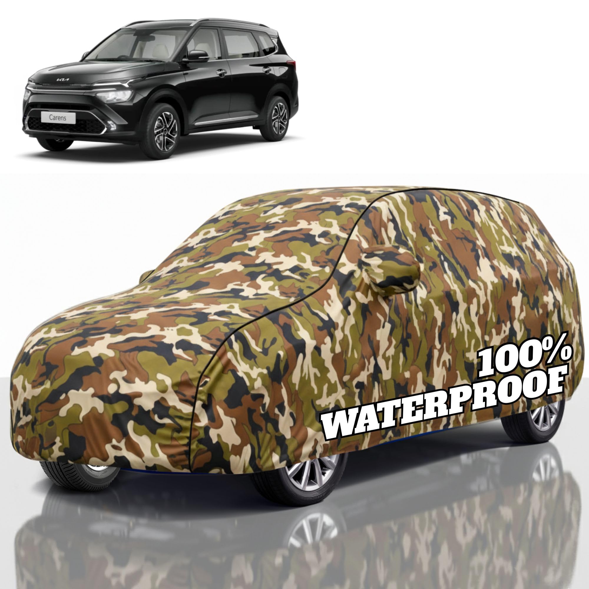 Premium Polyester Car Cover Carens All-Weather Protection from Rain, Dust &amp; Sun | UV Resistant Fabric | Full Body Secure Fit for Outdoor &amp; Indoor Parking Jungle