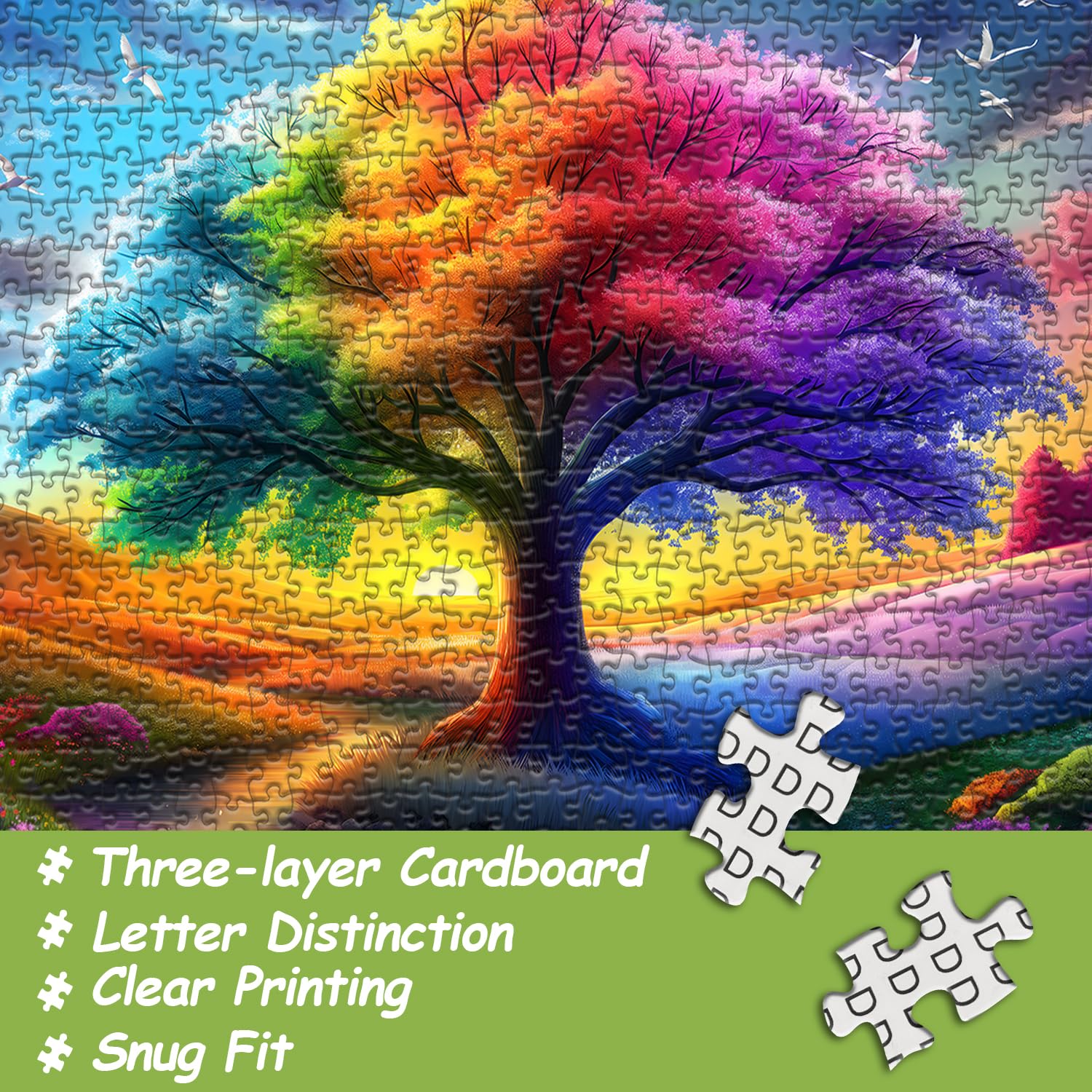 Rainbow Tree of Life Puzzles for Adults 1000 Pieces, Colorful Landscape Gradient Jigsaw Puzzle, Tree Nature Puzzle Scenery - Image 3