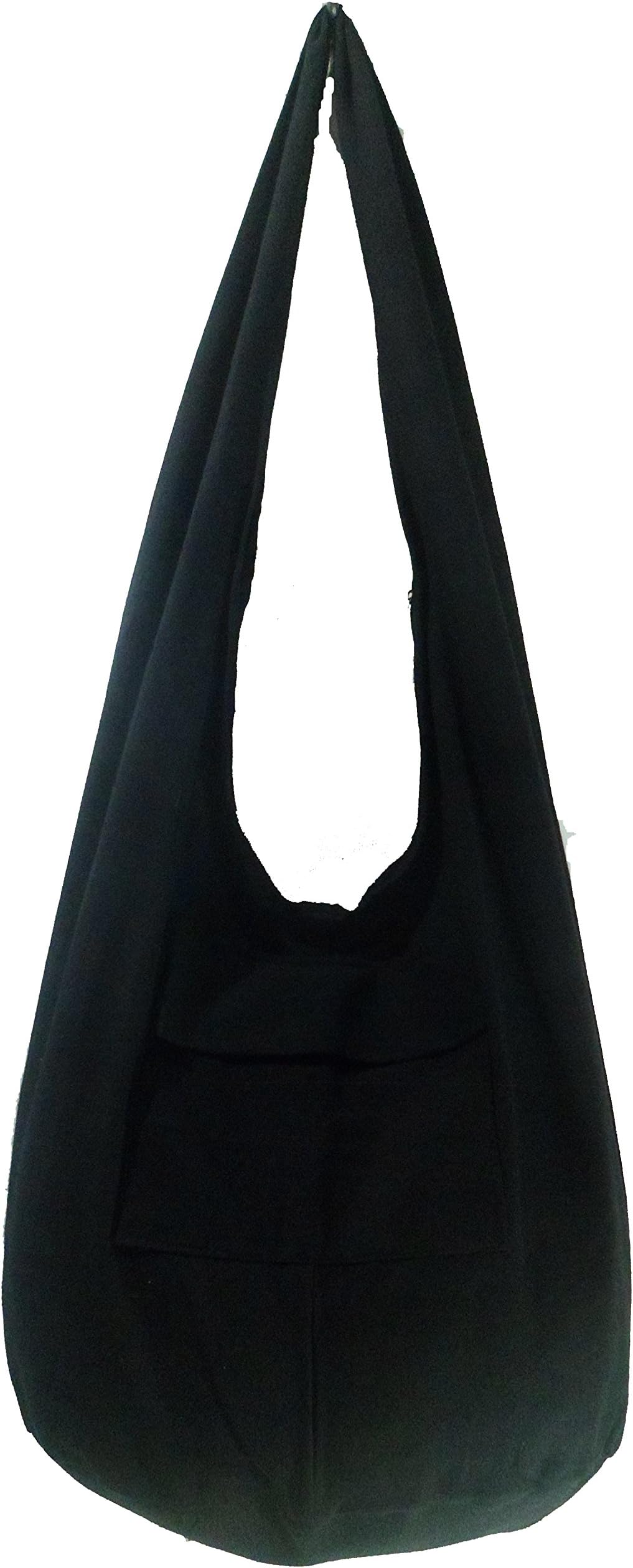 Rare Asian East Hippie Hobo Cotton Sling Cross-body Handmade, Black, Size Medium