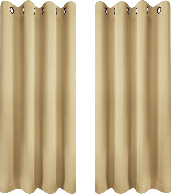 Utopia Bedding Blackout Curtains Grommet 2 Panels [Beige, 46W x 54L Inches] Thermal and Sound Insulated Drapes for Bedroom and Living Room (117x137 cm)