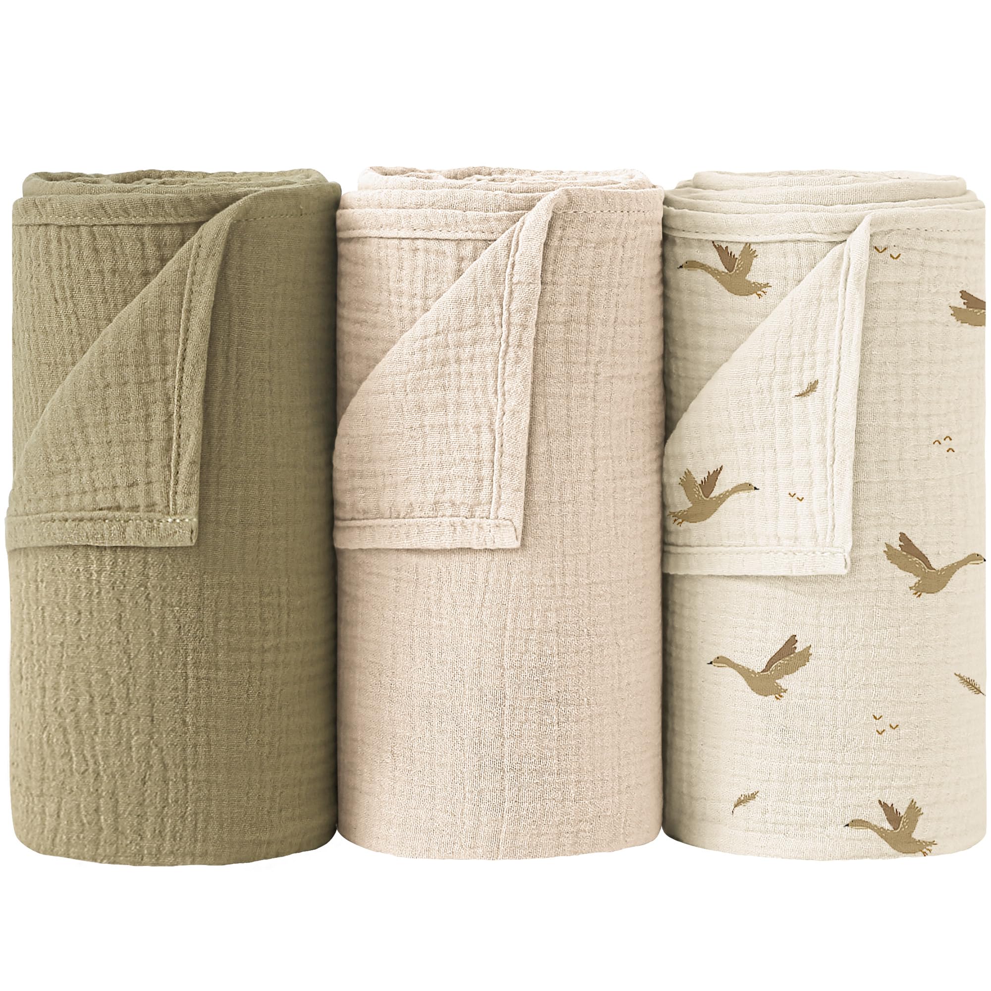 Bearmoss Baby Pucktuch Musselin Decke 100% Baumwolle Dünne Atmungsaktive Babydecke Baby Swaddle Decke Tücher für Junge und Mädchen 3 Stück 96x102cm