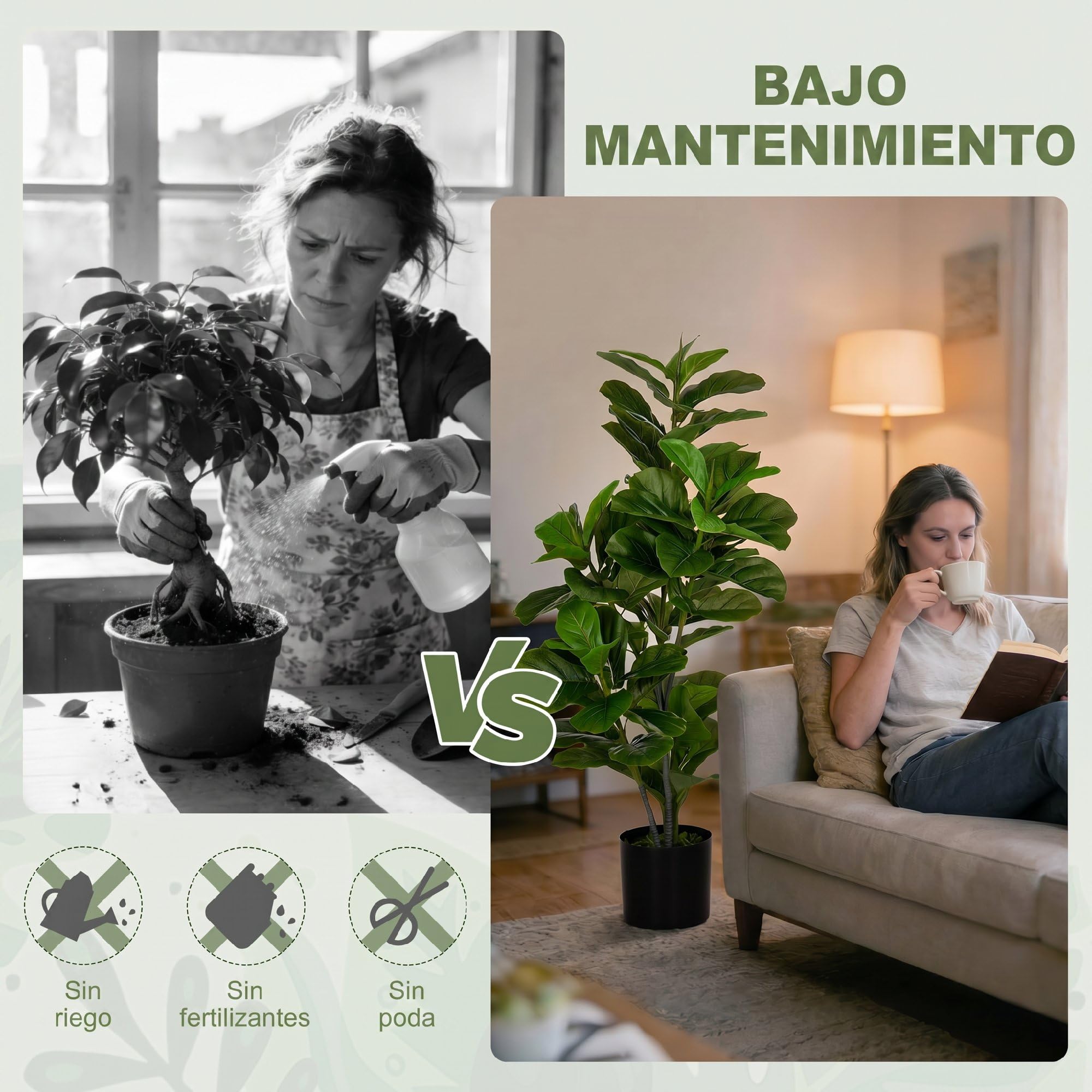 HOMCOM Planta Artificial Decorativa 110x15 cm Árbol Artificial de Ficus con 90 Hojas y Maceta para Interior Decoración para Sala de Estar Oficina Verde