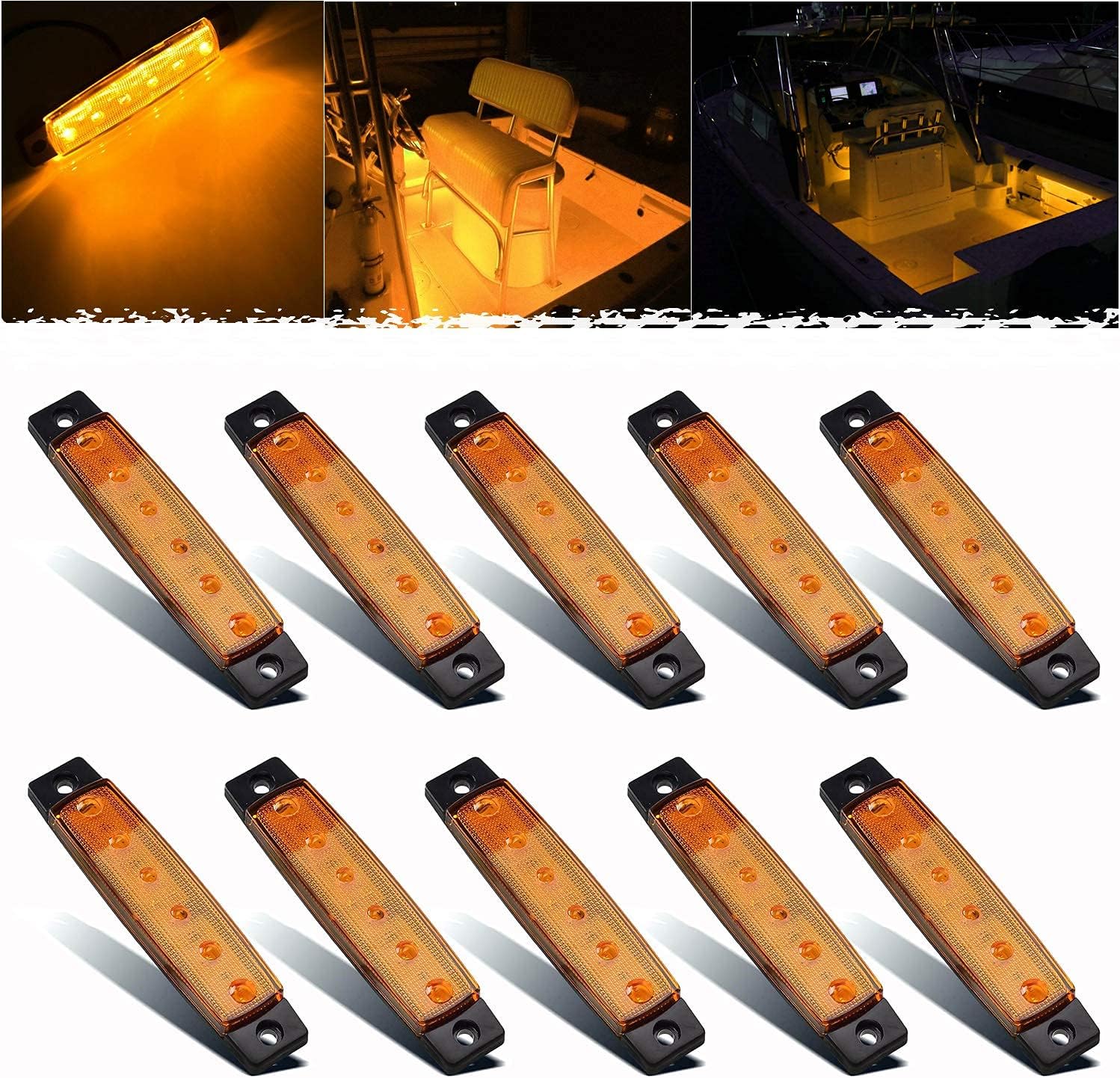 PSEQT LED Boat Interior Lights Marine Courtesy Light Strip Deck Transom Cockpit Navigation Lighting Waterproof for Fishing Pontoon Kayak Yacht Sailboat (Amber 10Pcs) : Sports & Outdoors