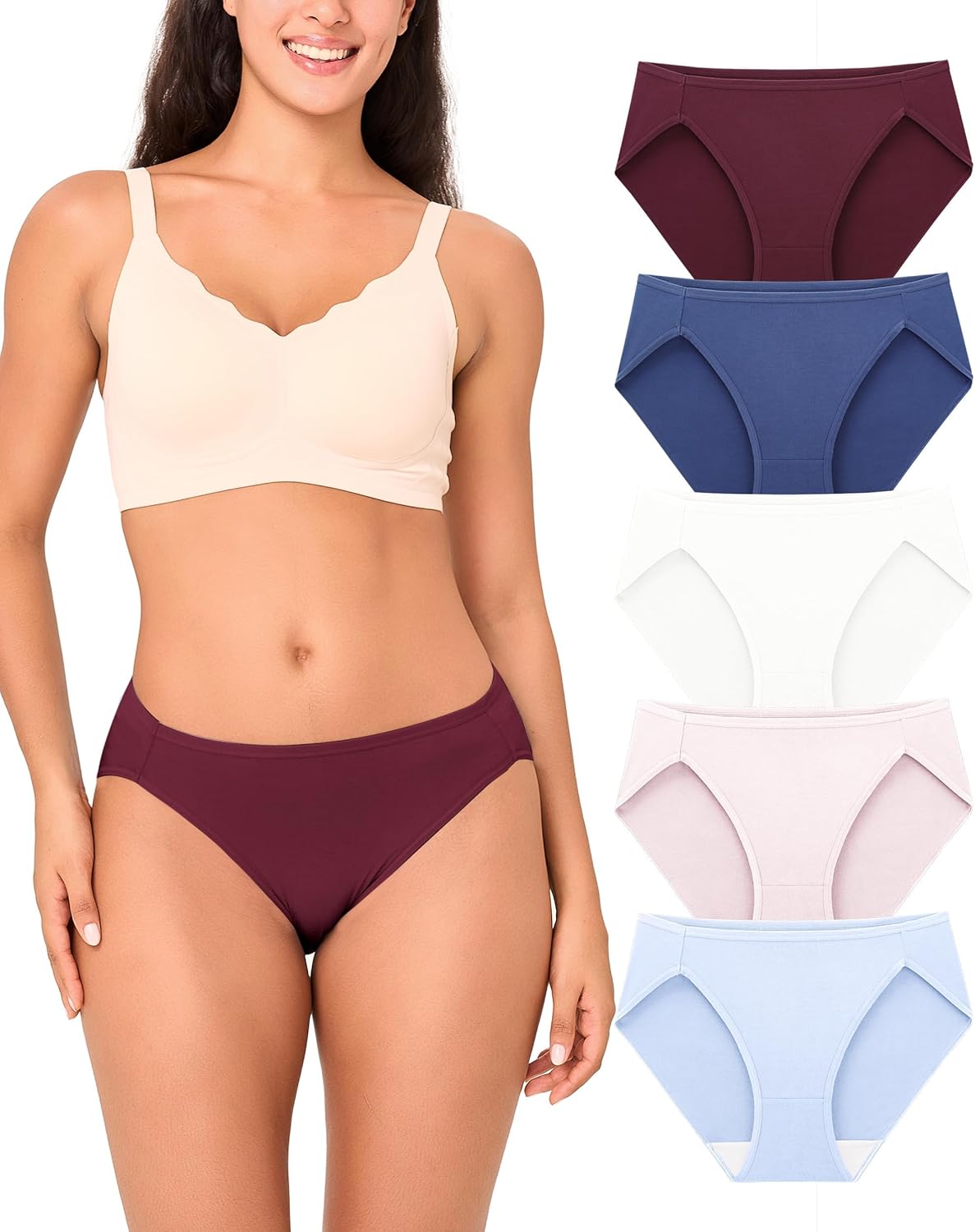 BAMBOO COOL Womens Underwear High Cut Briefs Breathable Moisture-Wicking Hipster Ladies Panties, 5-Pack