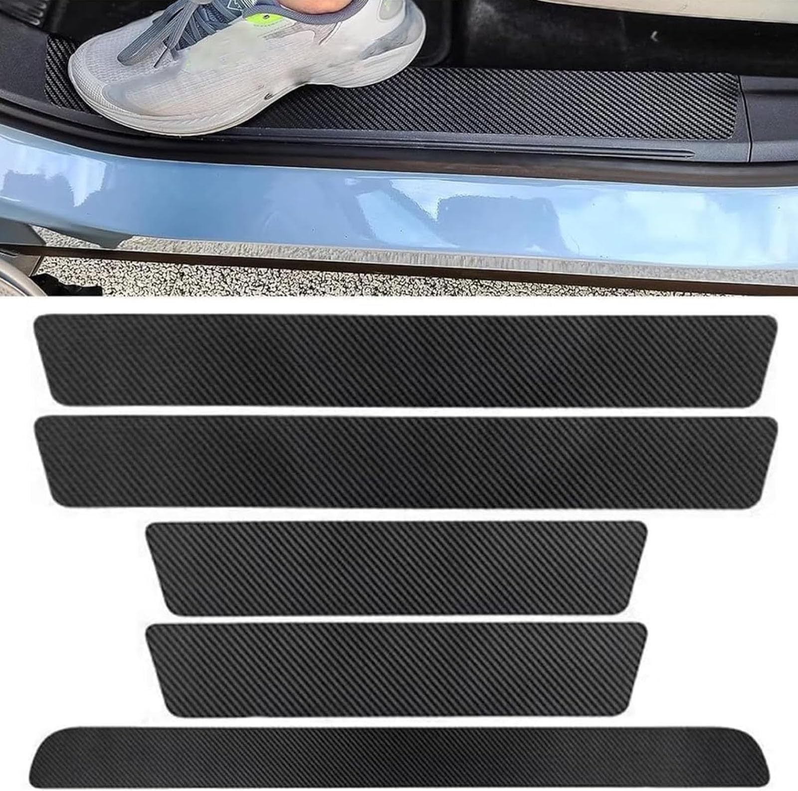 5 Pcs Car Door Sill Protector for Renault Clio 5 (V) I 2019-2025, Carbon Fiber Threshold Protective Film Kick Plate Cover Sticker Welcome Pedal Scuff