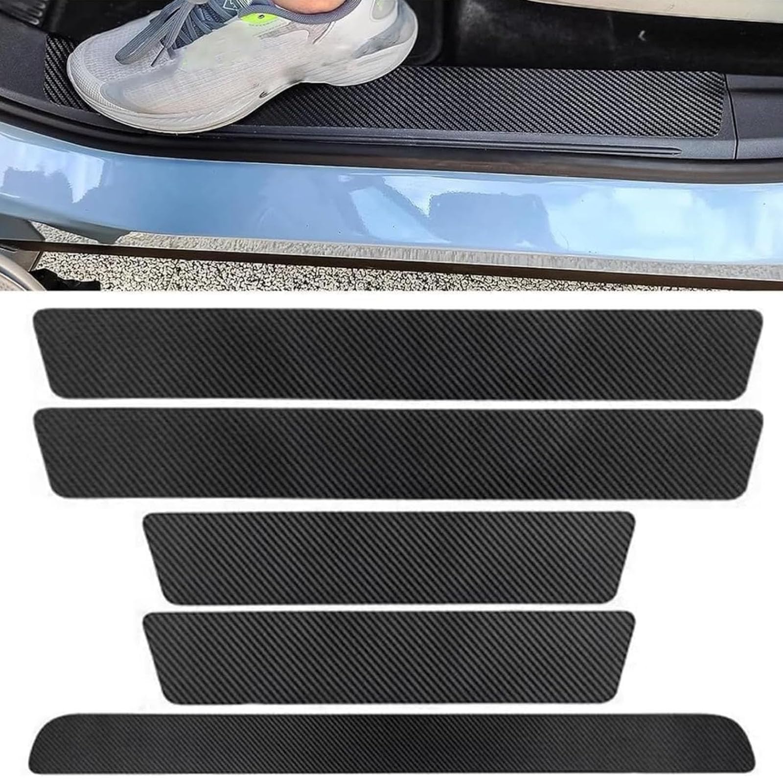 5 Pcs Car Door Sill Protector for Renault Clio 5 (V) I 2019-2025, Carbon Fiber Threshold Protective Film Kick Plate Cover Sticker Welcome Pedal Scuff