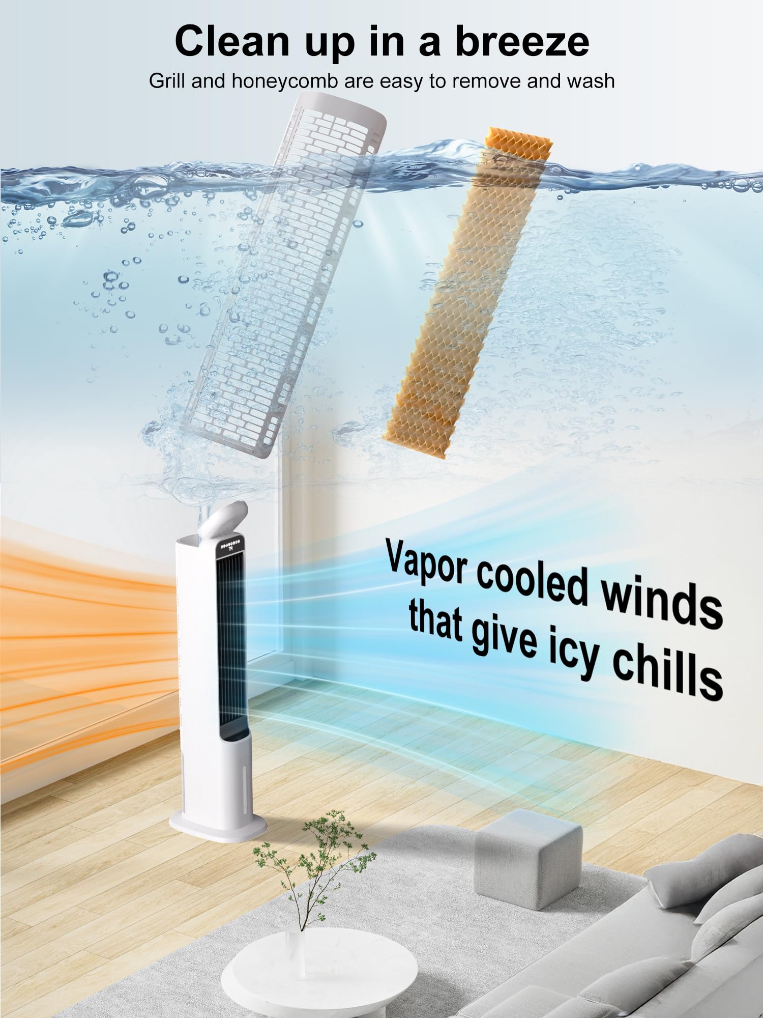 MEPTY Evaporative Air Cooler - 3-in-1 Cooling Fan With 120° Oscillation, 12H Timer & 3 Speeds For Bedroom, Office (Not An AC)