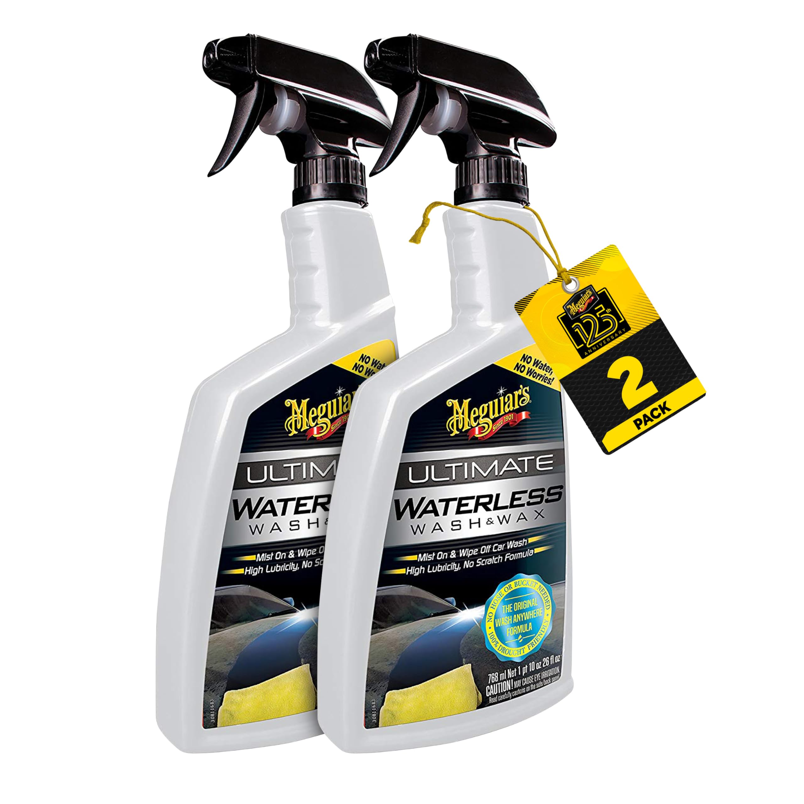 Meguiar's G3626EU Ultimate Wash & Wax Anywhere Dry Wash & Car Wax - Car Cleaning - Car Wash without Water - Spray Wax - 768 ml (Pack of 2) 768 ml (2er Pack)