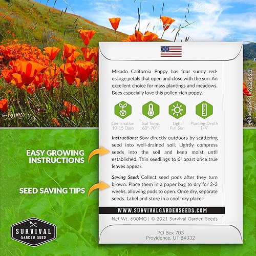 Miniatura 2 de Paquete de 3 semillas de amapola Mikado California para plantar, paquete con instrucciones para cultivar amapolas rojas en tu huerto casero,