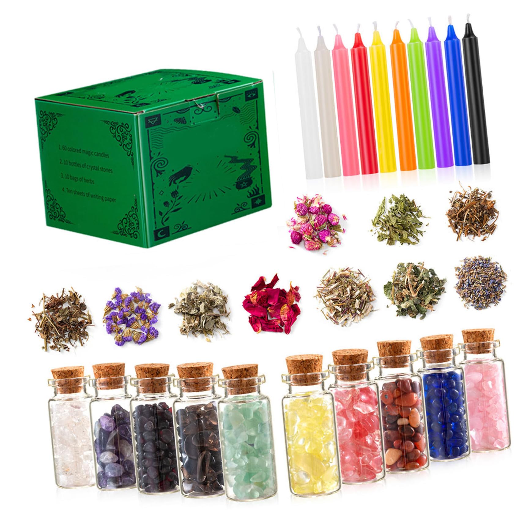 Kit de Bougies Parfumées Magiques, Cire Paraffine, Verre, Pierre
