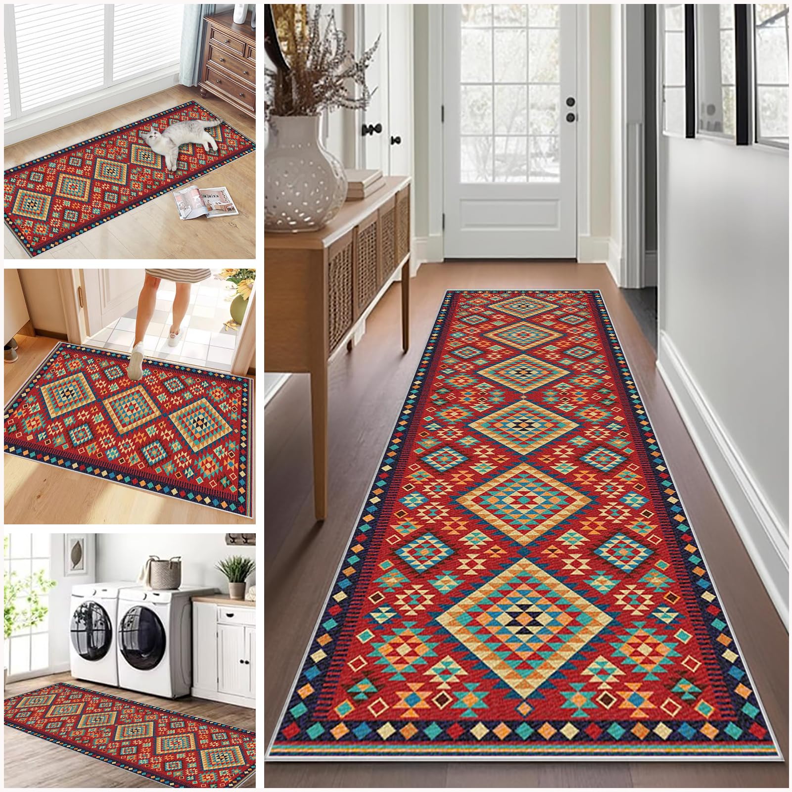 Hallway Carpet Runners Non Slip Washable 40 x 60 cm Entryway Runner Rugs Kitchen Carpet Rug Narrow Rug Vintage Carpet Runners for Hallway Long Hall Runner Rug for Kitchen Entryway Corridor Bedroom