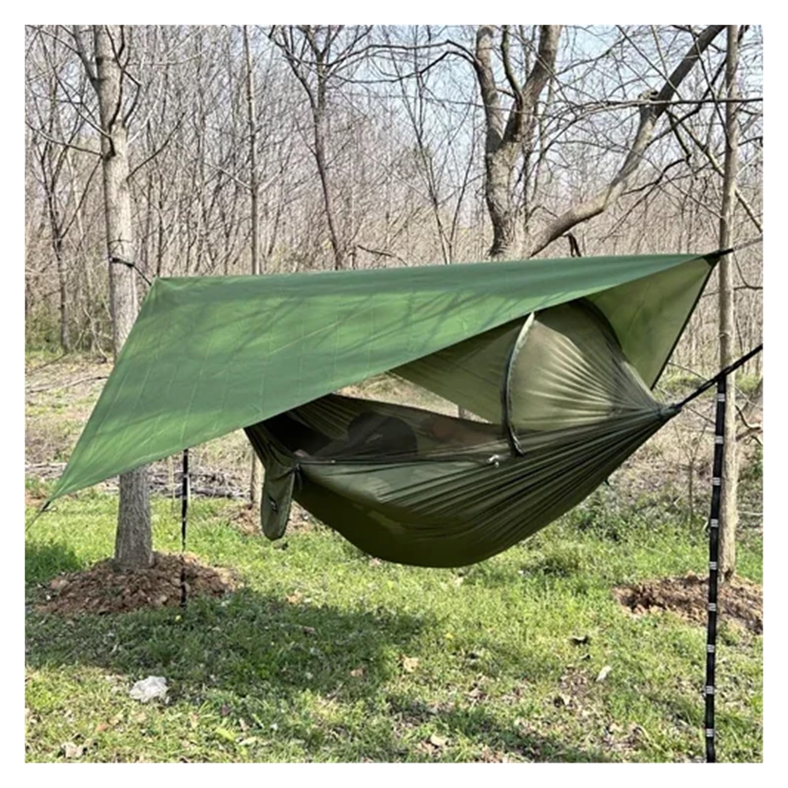 260x140cm Outdoor Double Camping Hammock with Net and Rain Fly Tarp Lightweight Parachute Hammocks for Travel Hiking(Color-3)