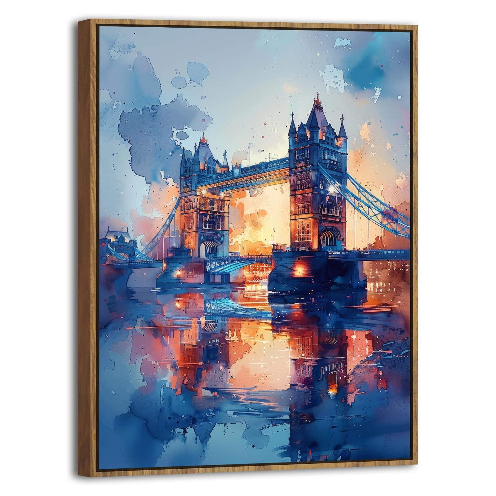 Abstract London Canvas Wall Art for Living Room Vintage Tower Bridge Landscape Wall Decor Retro British City Scenery Paintings Nature Thames View Artwork for Bedroom Office Home Decorations 40x60cm