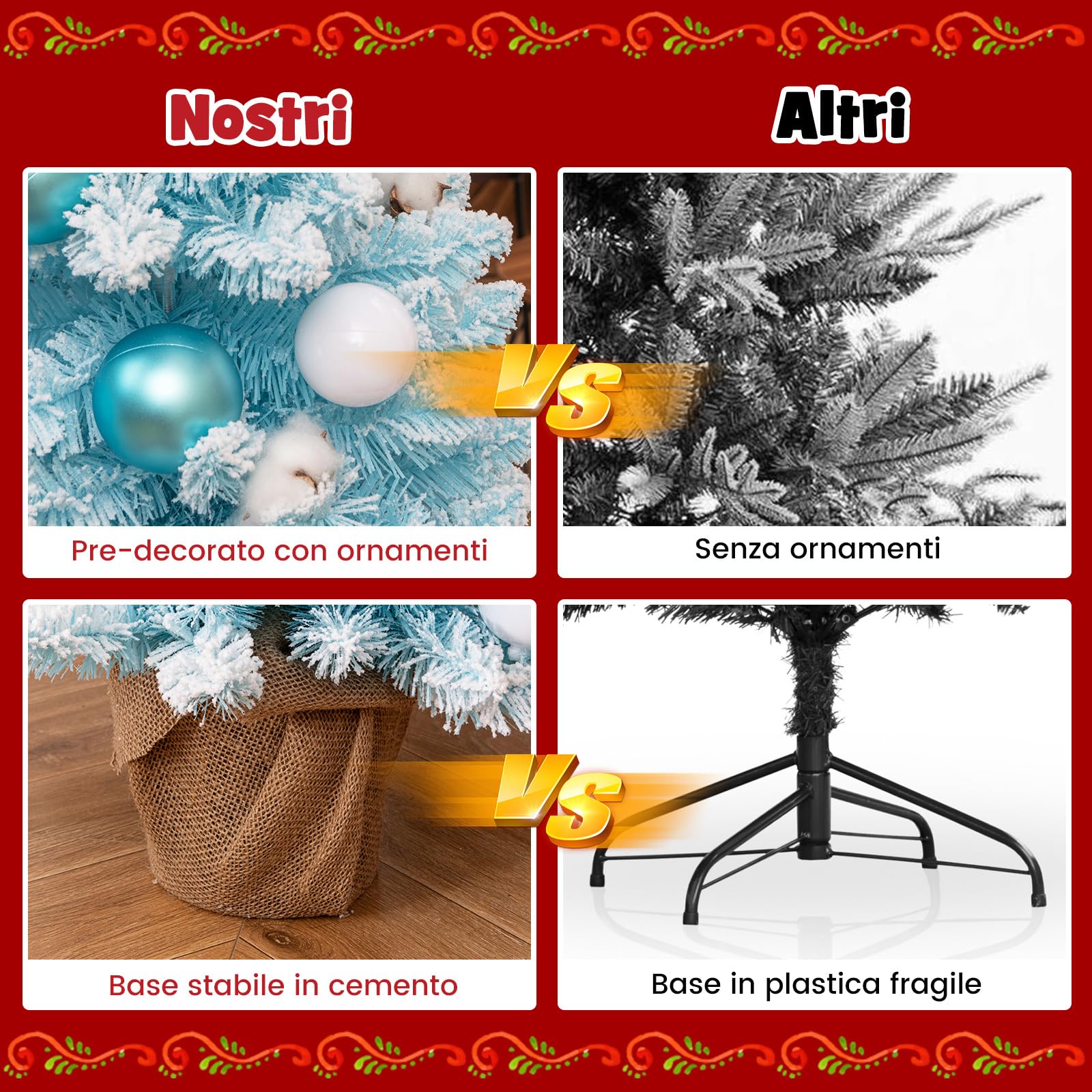 COSTWAY Albero di Natale Artificiale Piccolo 90 cm, Albero di Natale da Tavolo con 12 Palline di Cotone Naturale, 24 Palline e Rami Imbiancati, Decorazione Natalizia per Feste (Azzurro)