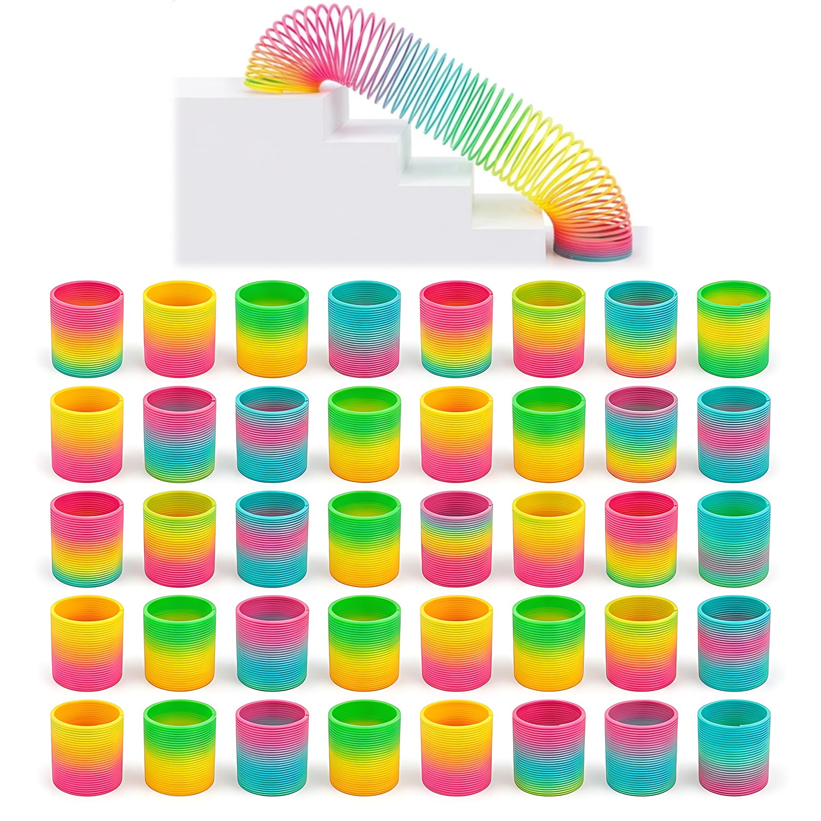 JBLJDWD 40Pcs Rainbow Colours Coil Spring for Desk Entertainment, Stress Relief, Educational Play, Indoor Activity, Vibrant Rainbow Shades, Compact Size