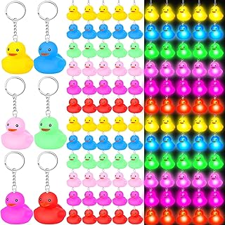 Deekin 48 Pieces LED Light up Rubber Duck Keychain Cute Duck Keychains Bulk Mini Duck Party Favors 3D Duck Chains Small Ducky Pendant Accessories for Birthday Party Baby Shower, Multicolor