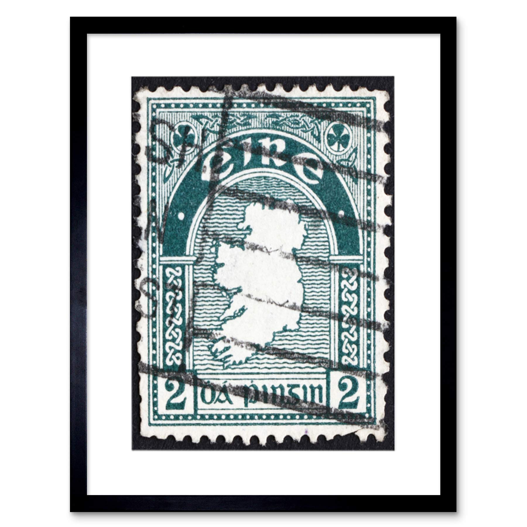 Wee Blue Coo POSTAGE STAMP IRELAND VINTAGE MAP BLACK FRAME FRAMED ART PRINT PICTURE B12X8757