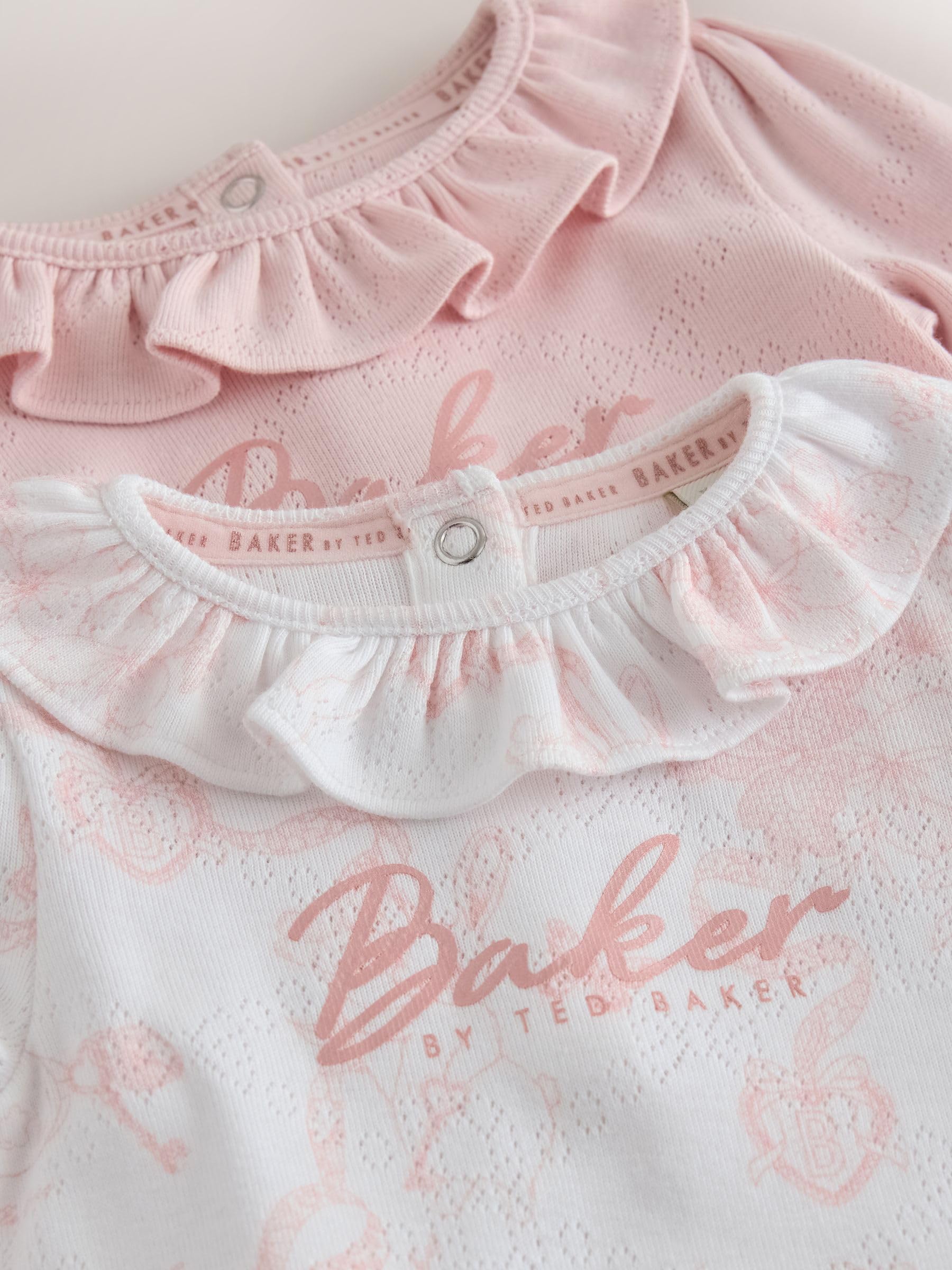 Noworodki dziewczynki Zestaw 2 biało-różowych ażurowych body Baker by Ted Baker