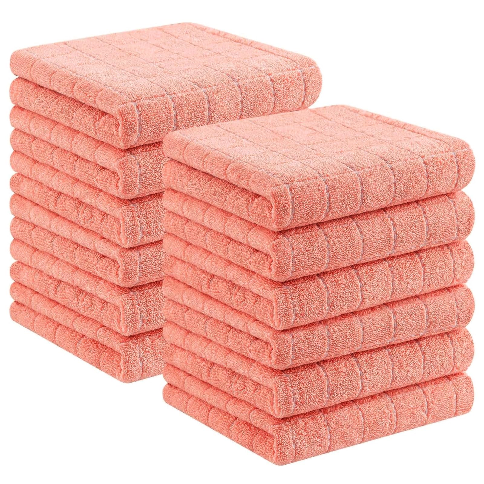 Homaxy 100% Cotton Terry Kitchen Towels, 12 Pack, Coral | Ultra Soft and Absorbent Dish Towels for Kitchen, Suitable for Drying and Washing Dishes