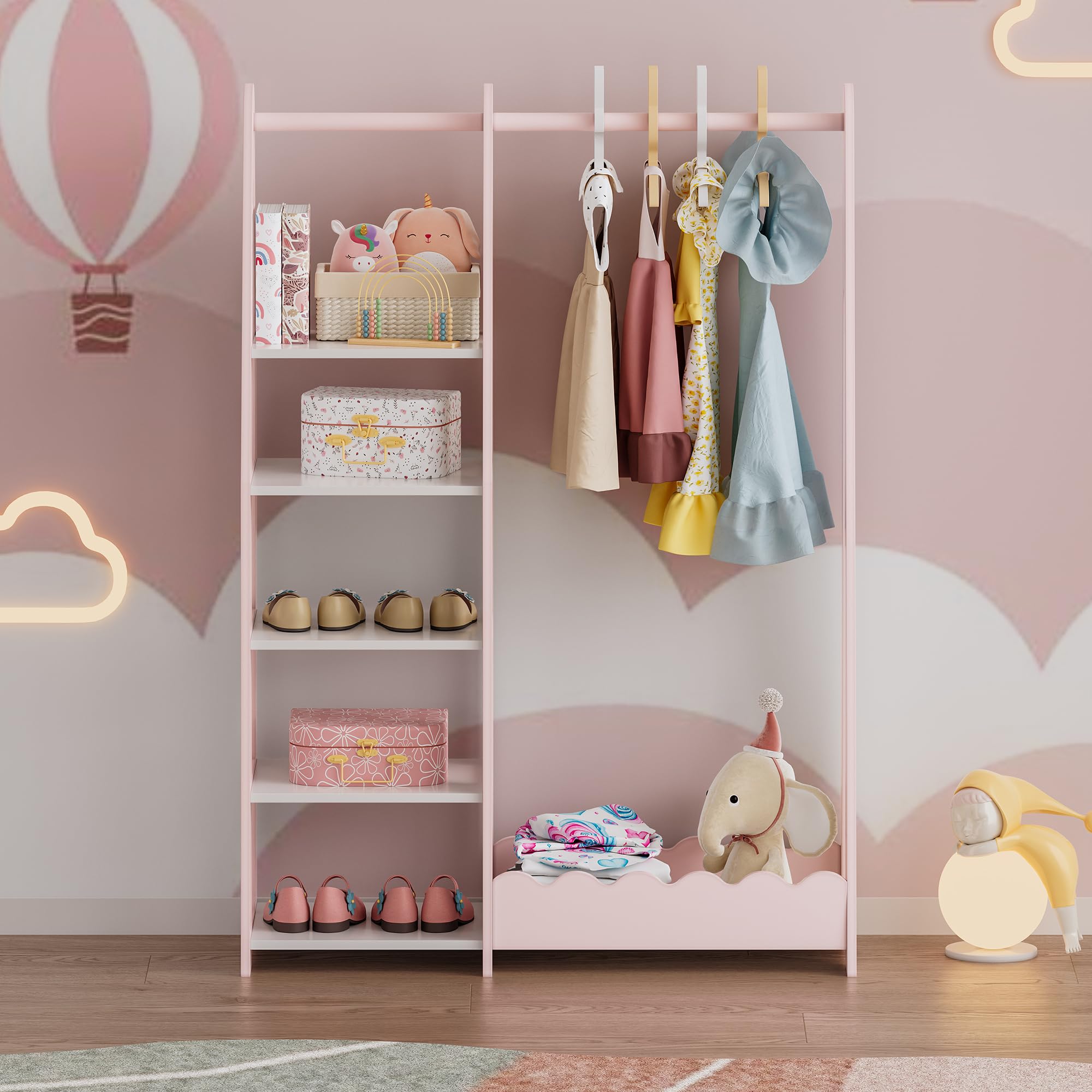Perchero Burro Infantil Vestnes con Estantería 114 x 77 x 30 cm - Rosa/Blanco