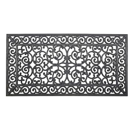 Onlymat Rubber Iron Grill Mat, Rectangular, Wrought Iron, Non-Slip, Shoe Scraper, Outdoor Decorative Rubber Cast Iron Doormat- 60 X 120 cm (Black)