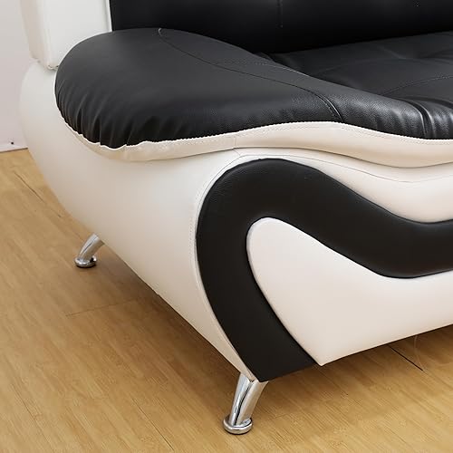 Miniatura 9 de Juego de muebles de sala de estar de 3 piezas, juego de sofá de piel sintética, juego de sofá blanco y negro para el hogar, apartamento, oficina