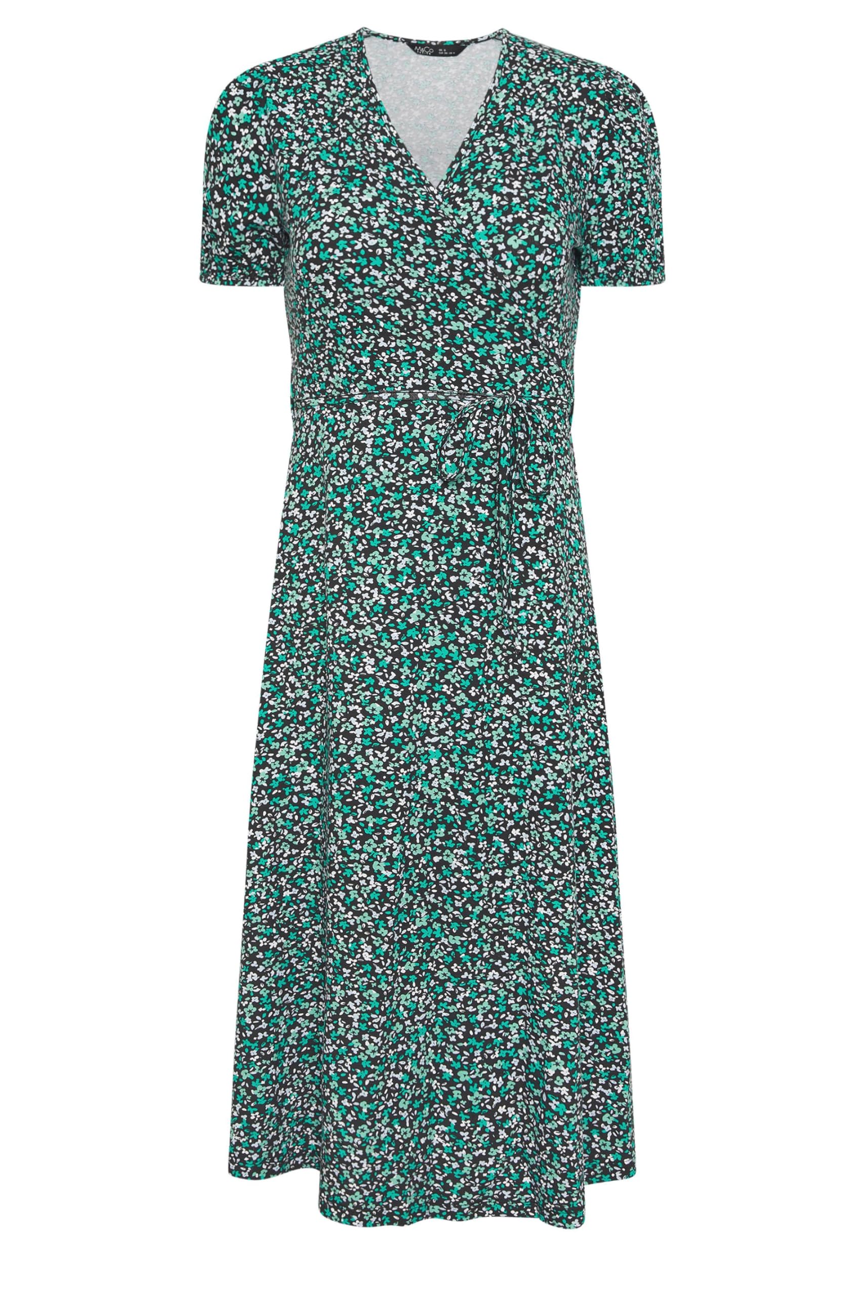 M&Co Petite Ditsy Floral Midi Wrap Dress - Women's Green