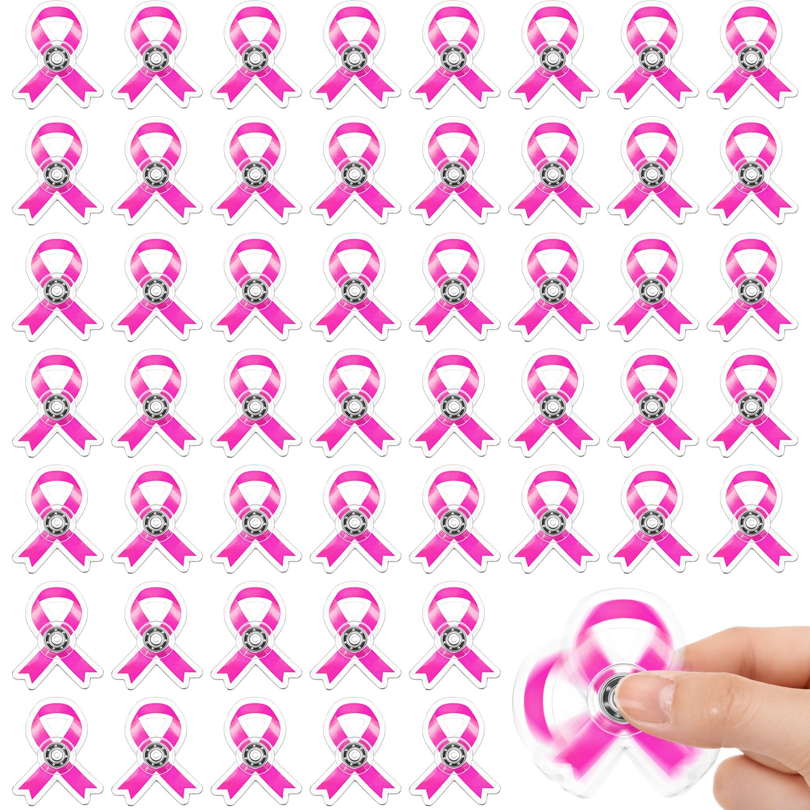 Arrowbash 50 Pcs Breast Cancer Fidget Spinners Pink Ribbon Favors