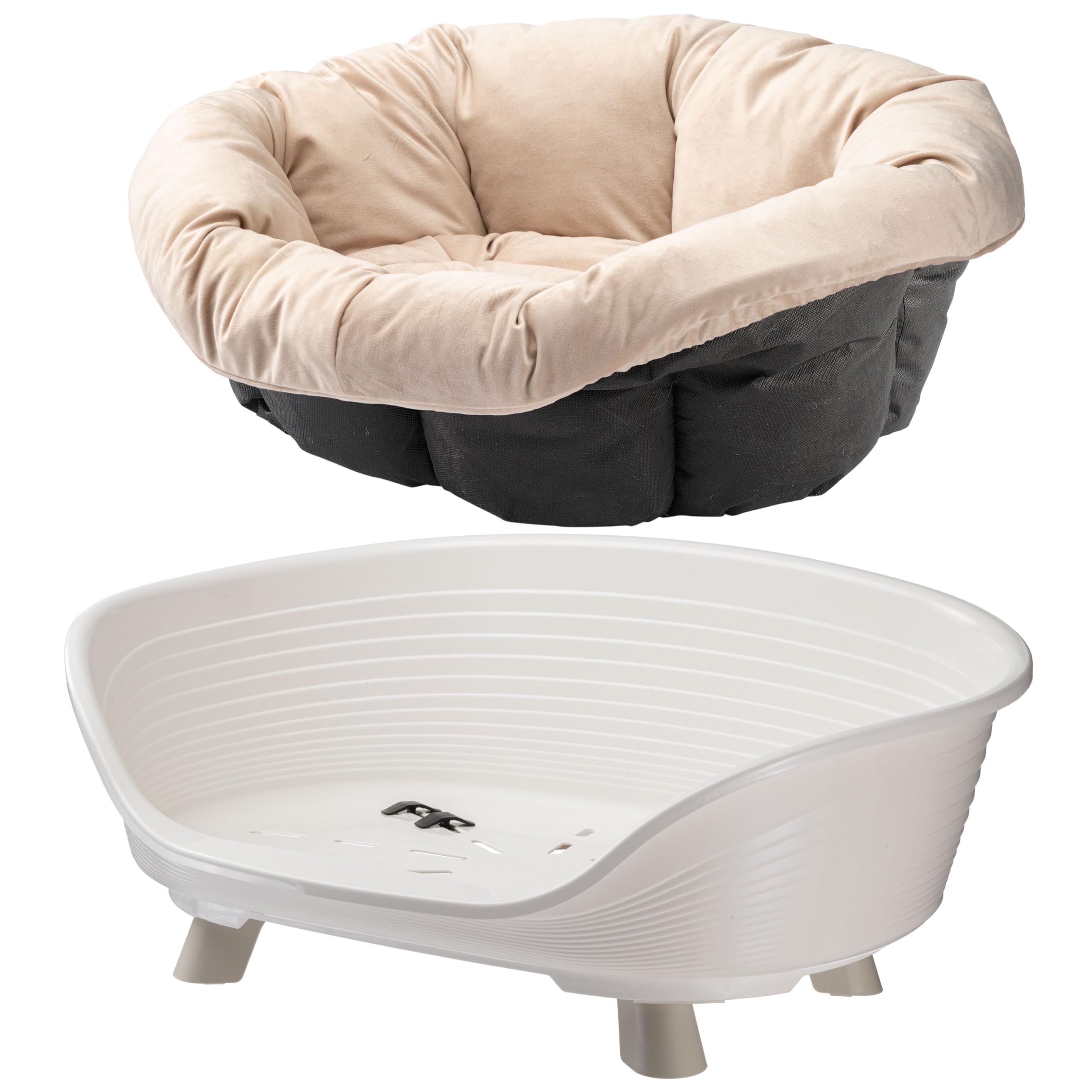Ferplast Hondenbed & Kattenbed Met Katoenen Kussen, Verhoogd Hondenbed Kunststof Medium Wasbaar Hondenmand Ademend En Antislip Throne 70 5 X 52 H 28 5 Cm Wit 1893350216