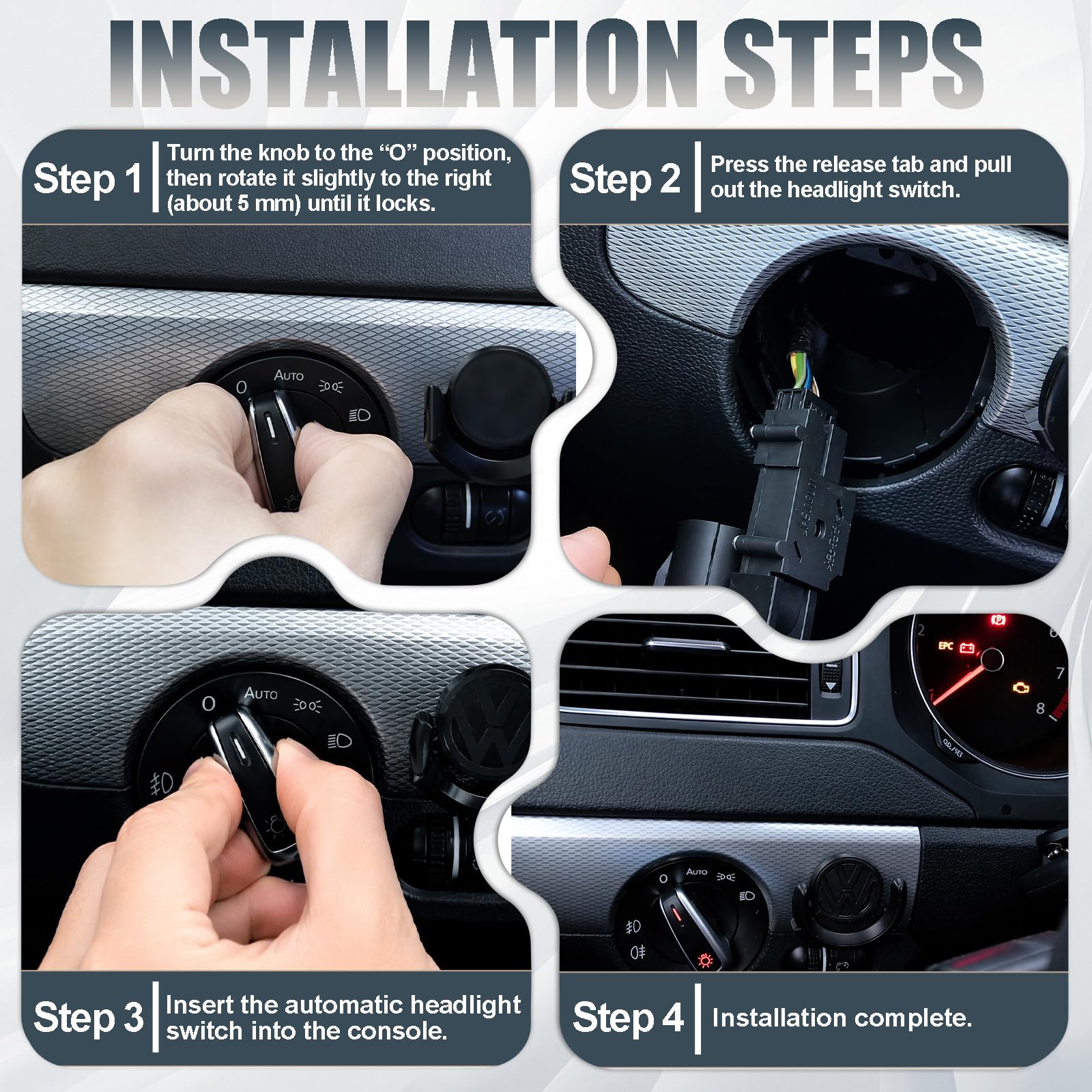 Gainbon Generic - Sensor de luz de coche + interruptor cromado para VW Golf 5 / Golf MK6 / Tiguan/Jetta MK5