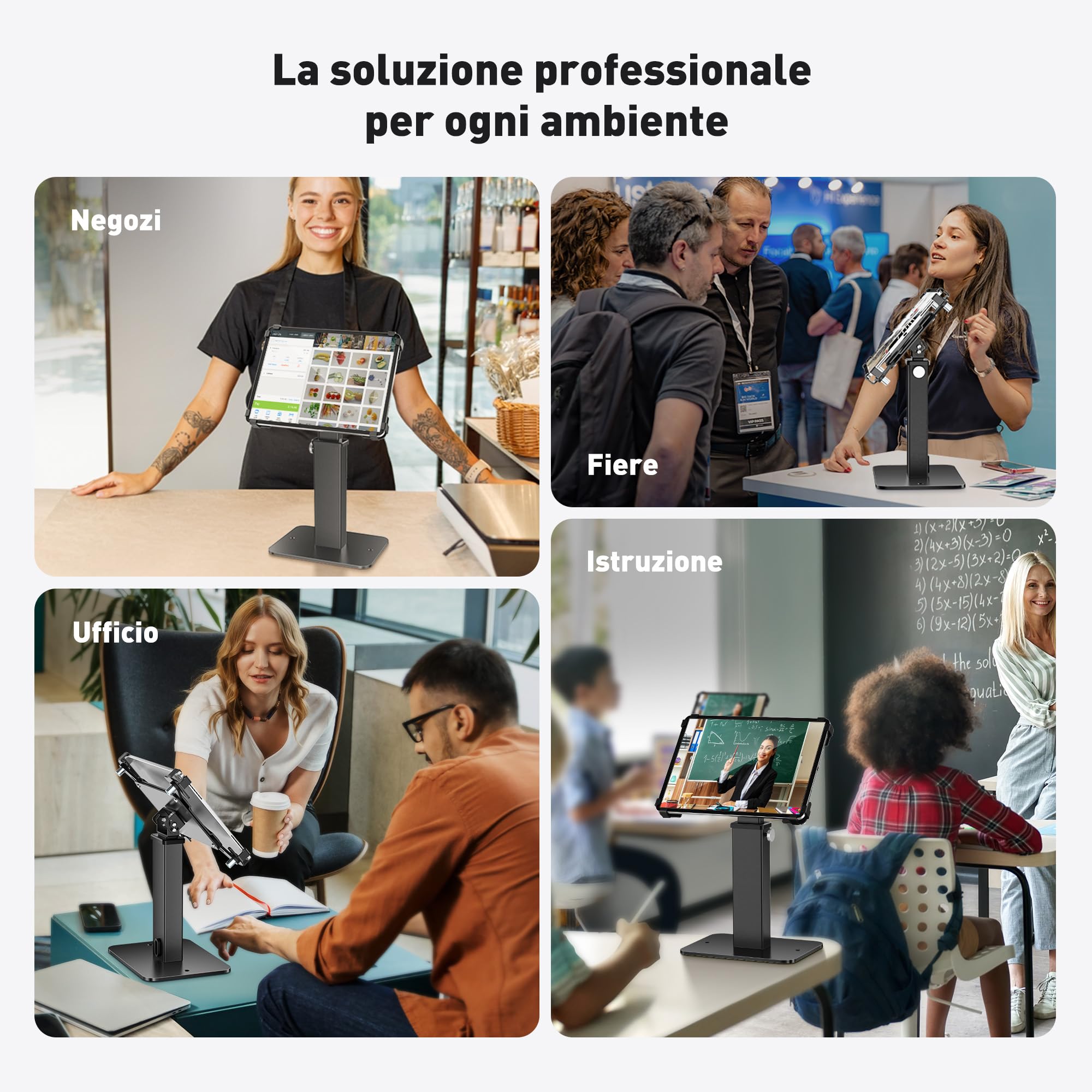 AboveTEK Supporto Chiosco Antifurto per iPad, Rotazione 360° e Altezza Regolabile 21-34 cm, Acciaio e Alluminio Resistente, per Tablet da 9.7"-13", Supporto di Sicurezza POS per Uso Commerciale-Nero