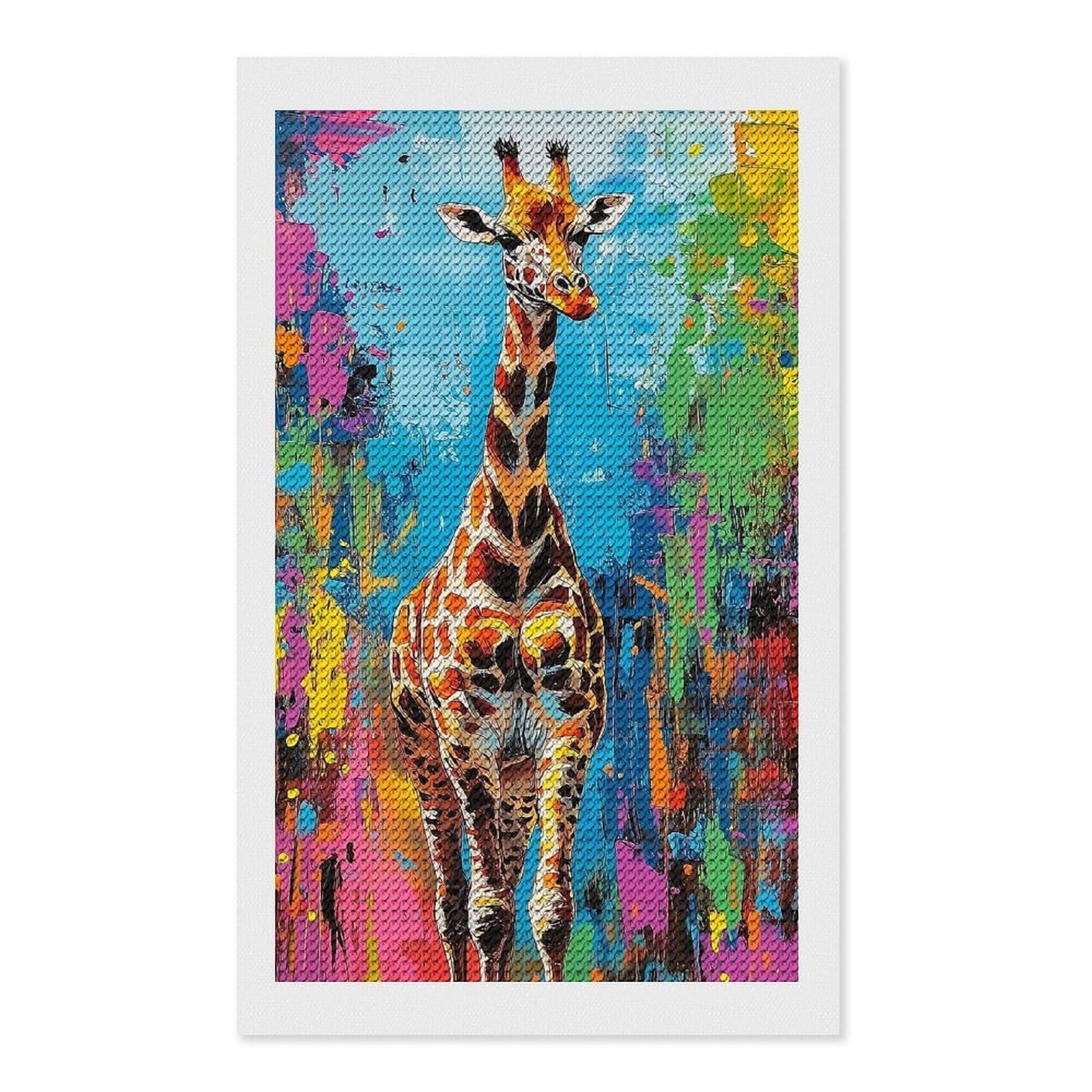 Junmoney Giraffe Print Colorful Diamond Painting Canvas Kit 12"x20", Adhesive Canvas, Living Room Decor, Farmhouse Decor, Winter Craft