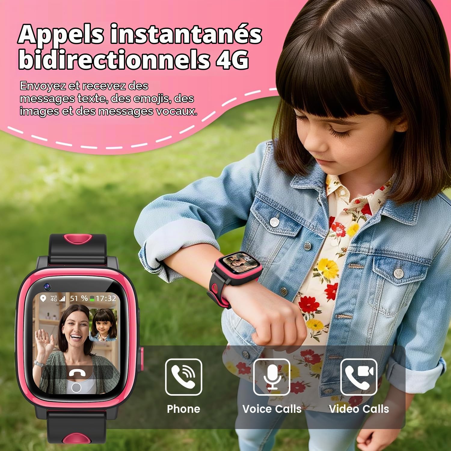 2026 Nouvelle 4G Montre Connectée Enfant avec Appel Vidéo & GPS, SOS, Chat Vocal, IP68 Étanche, Mode École, Podomètre, Réveil, Flashcard, Cadeau pour Garçons et Filles de 4 à 15 Ans – Rouge