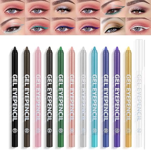 DENESTUP Lápiz de sombra de ojos en barra de 12 colores, de larga duración, a prueba de manchas, metálico y mate, sombra de ojos, lápiz de sombra de