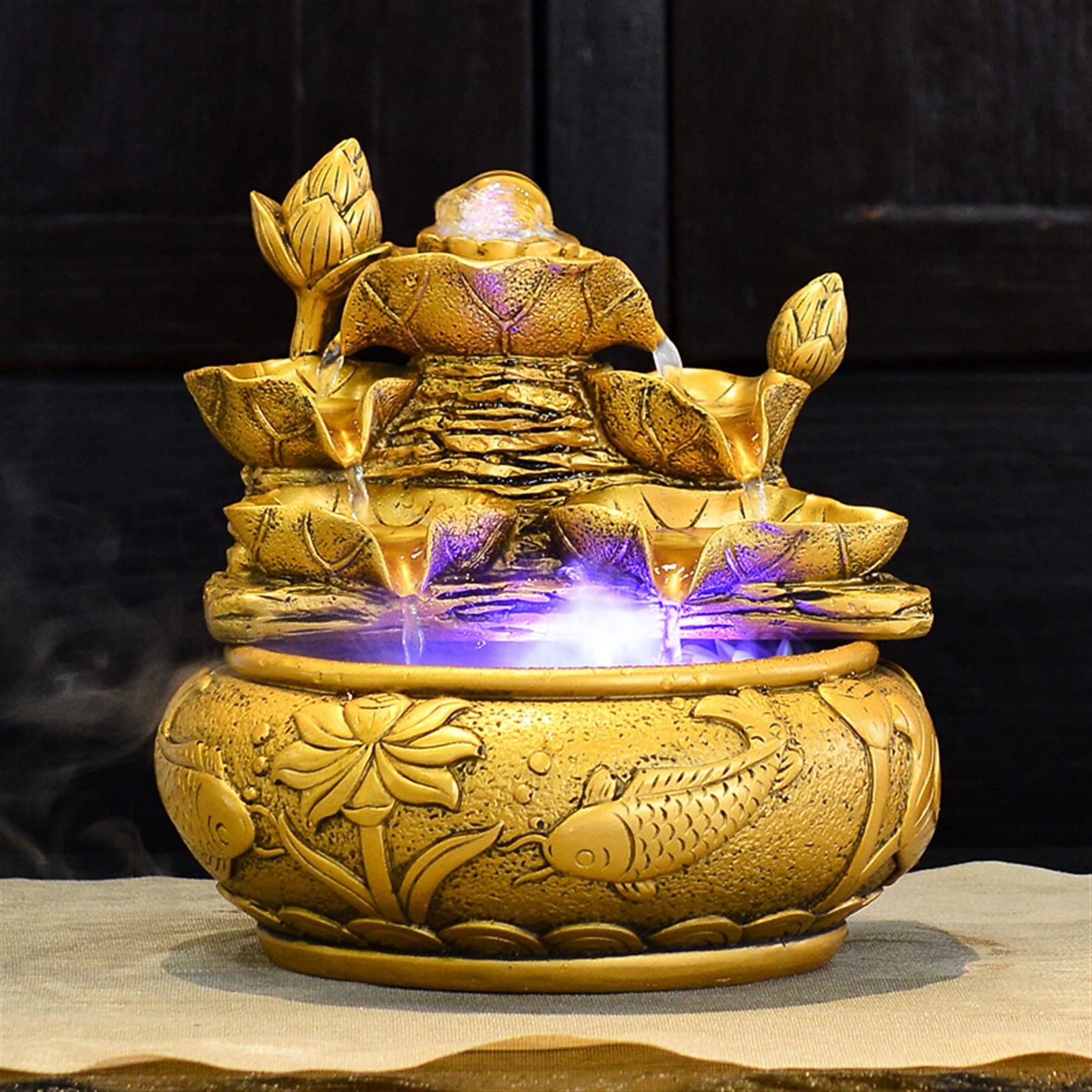 Fuentes de mesa Fuente de agua de escritorio de resina Fuente de feng shui de la suerte Ornamento de interior - Sonido de agua calmante y relajante - para la decoración de la mesa de la oficina en