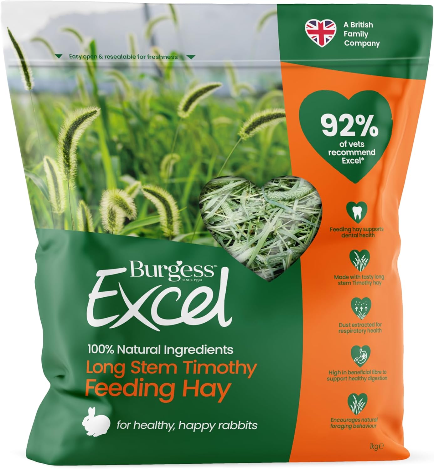 Excel Burgess Long Stem Feeding Hay, Transparent, 1 kg (Pack of 1
