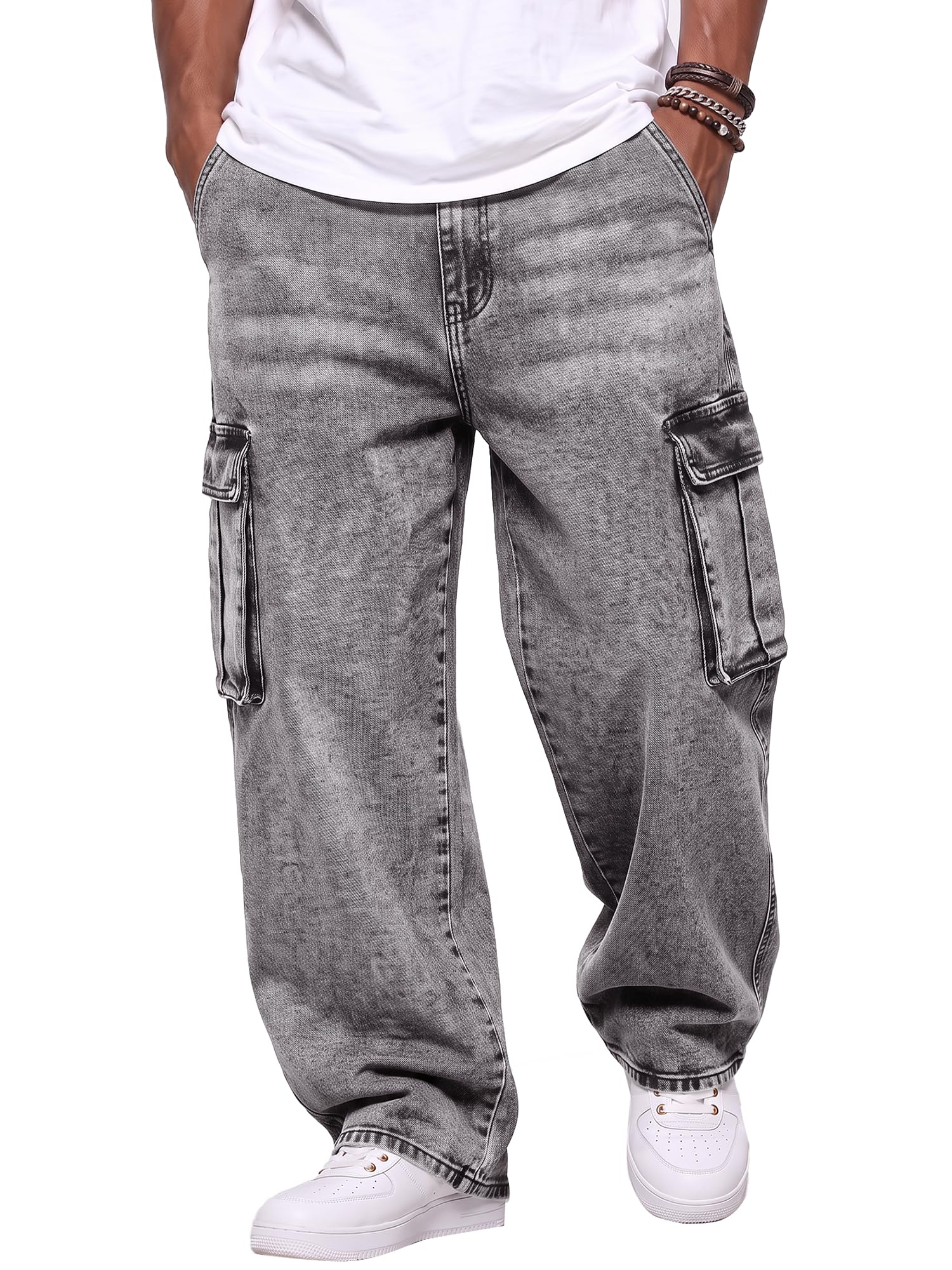 JMIERR Jeans Herren Baggy Cargohose Y2K Streetwear Jeans Hosen | Stretch Herren Cargo Jeans,Ganzjährig,Hochwertiger atmungsaktiver Denim-Stoff,6 praktische Taschen,Modern-Look