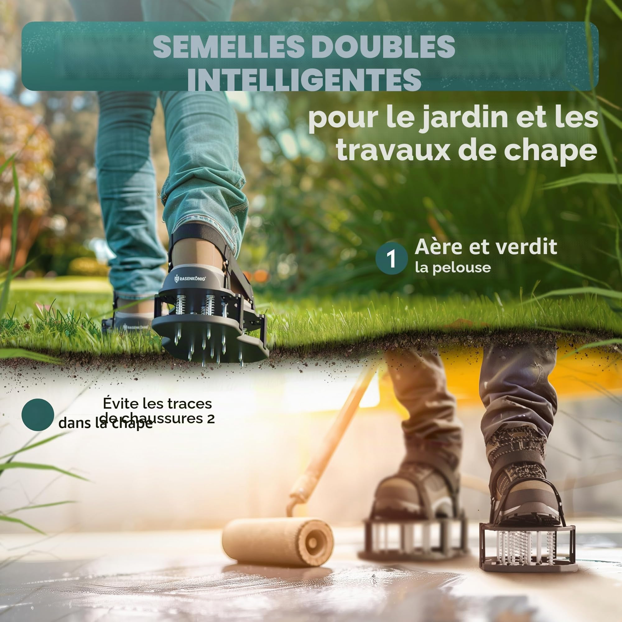 Chaussures à ongles Pro | Chaussures aératrices de pelouse + chaussures à chape | Aérateur de pelouse et aérateur pour aérer la pelouse | Chaussures de gazon de qualité supérieure pour