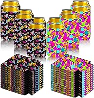 Vista 1 de Fundas para enfriar latas retro de los años 80 y 90, 24 piezas, fundas para botellas y latas de neón de Memphis Fashion - Suministros para fiestas