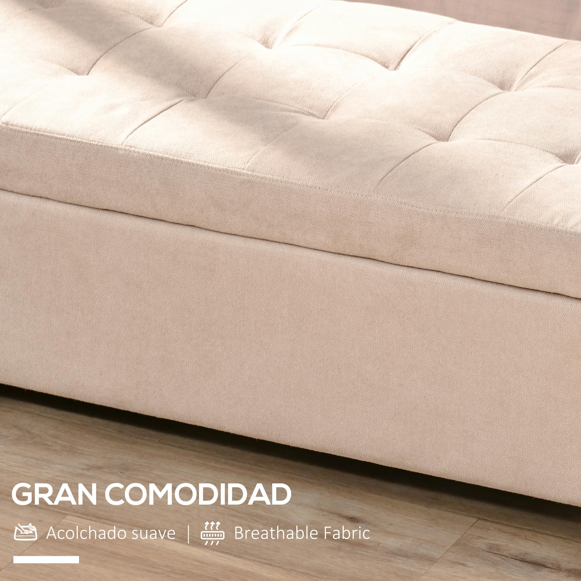 HOMCOM Banco de Almacenamiento Acolchado Puff de Almacenaje Taburete Tapizado en Lino con Tapa Abatible para Salón Entrada Dormitorio Carga 120 kg 125x49x41,5 cm Beige