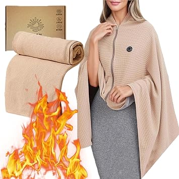 Heated Shawl Wraps for Women, Portable Heated Shawl Cordless, Portable Soft Cordless Electric Heated Blanket with Zipper Apricot, Without Power Bank
