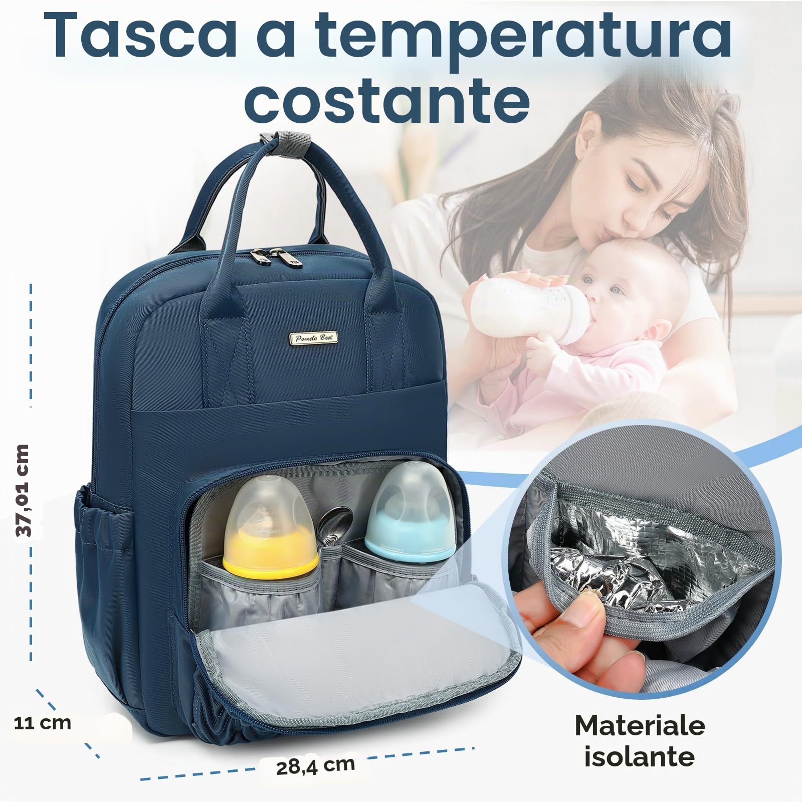 Pomelo Zaino Fasciatoio per Neonati Impermeabile con Materassino, Zaini Casual per Viaggi e Campeggio (Blu Navy)