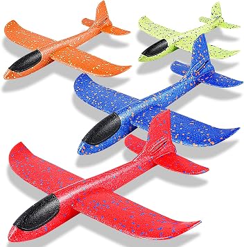 Jeffbaubl 4 Pack Foam Airplanes, 17.5 inch Airplane Toys, Large Throwing Foam Plane, 2 Flight Mode Glider Plane Flying Toy for Kids 3-7 Year Olds Outdoor Sport Birthday Partywith Spotted, 4 Colors