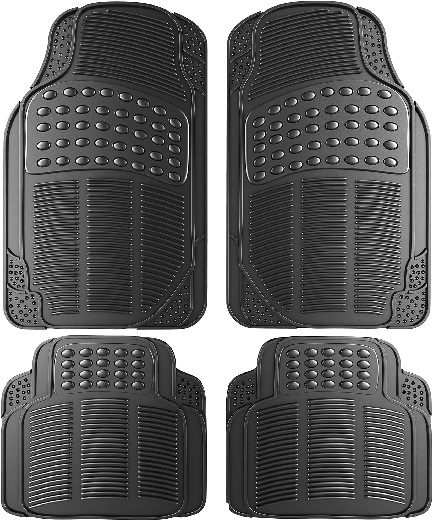 OxGord Universal Fit Front/Rear 4-Piece Full Set Ridged Heavy Duty Rubber Floor Mat - (Black)